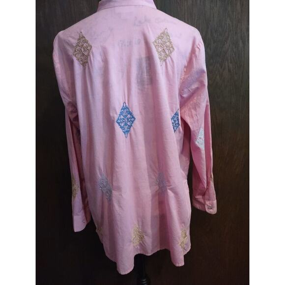 J Jill Embroidered Button-Front Tunic Top Collared Pink Size Medium Petite MP PM - Picture 5 of 8
